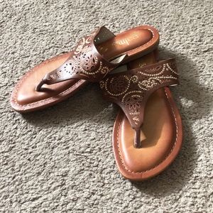 Faux leather flip flops